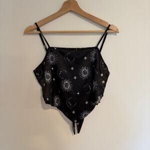 Y2K Celestial Tie Front Crop Top Women Size M Whimsygoth Witchy Sun Moon